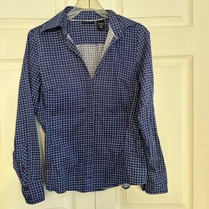 New York & Company Navy Plaid Shirt M